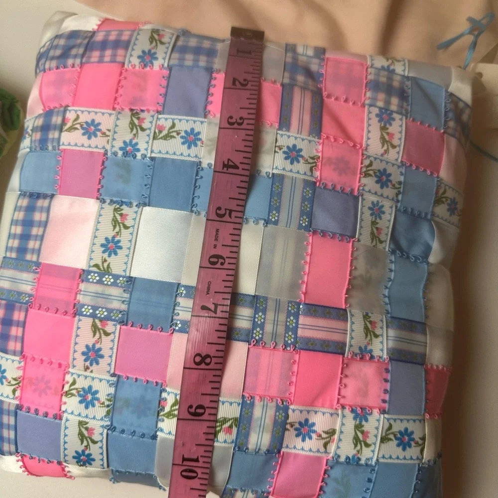 Ribbon Pillows By Marsha Lot;2 Small Fairy/Cottage Core Green & Pink Pillows NWT